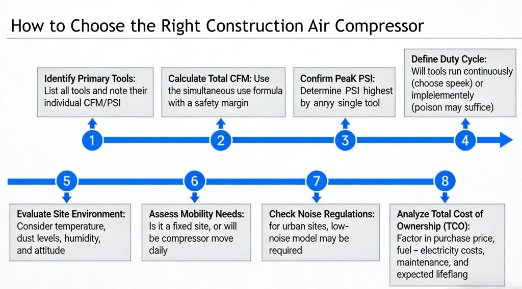 Air Compressor Used in Construction: Airflow, Pressure, and Power Requirements Explained