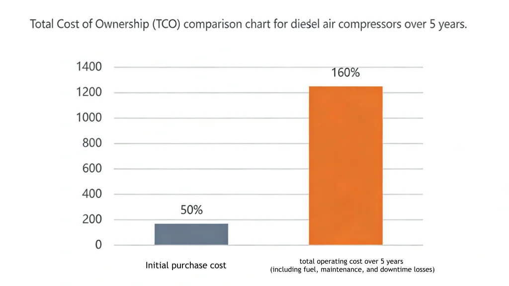 Total Cost of Ownership (TCO) comparison chart for diesel air compressors over 5 years.